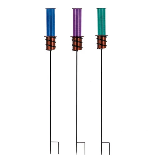 Rain Gauge/Garden Stake ColoredTube W/Spiral Base Glass/Metal 28"H (#7C) - Image 2