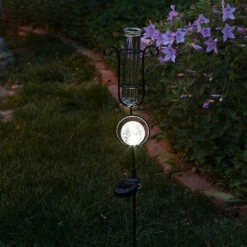 Rain Gauge/Garden Stake Scroll W/Clear Globe Solar 33"H (#7) -Garden Plant Store rain gauge garden stake scroll w clear globe solar 2