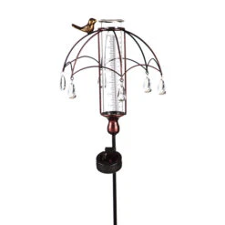 Rain Gauge Stake Solar Umbrella W/Bird Metal/Glass 9x36 -Garden Plant Store rain gauge stake solar umbrella w bird metal glass 2